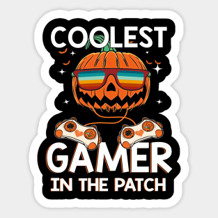 Kids Halloween Coolest Gamer In The Patch Boys Girls Pumpkin Shirt Sticker